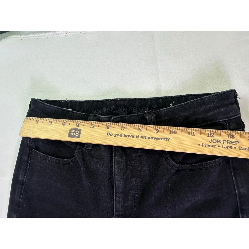 American Eagle The Dream Jean Black Distressed Super‎ Skinny High Rise Denim 6